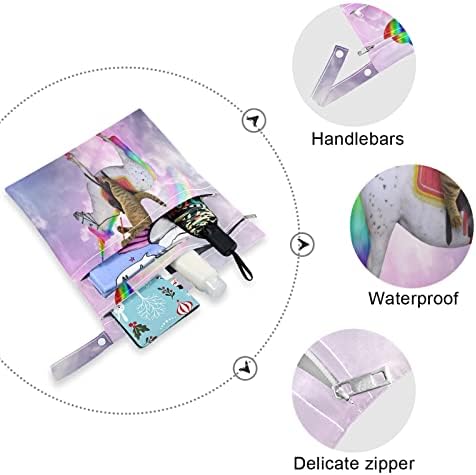 Ззххб Мачка Еднорог Виножито Водоотпорна Влажна Торба Ткаенина За Повеќекратна Употреба Пелена Влажна Сува Торба Со Патент Џеб За Патување