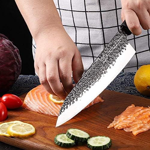 Famcüte 7 инчи професионален јапонски нож Сантоку, изработен од 3 слој 9CR18MOV облечен челик w/октагон рачка нож со готвач со 1000/6000 2 страничен рендерен професионалец за ос?