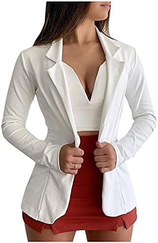 Womenенски жени врвови за пролет 2023 година отворени предни џебови кардиган формална костум со долги ракави кошули со палто за блузи