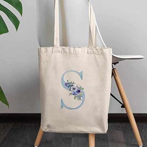 Цветен монограм буква - С -платно торба Флорална азбука за отпадоци за отпадоци за кампување на рамената на рамената торбички за жени за жени за купување