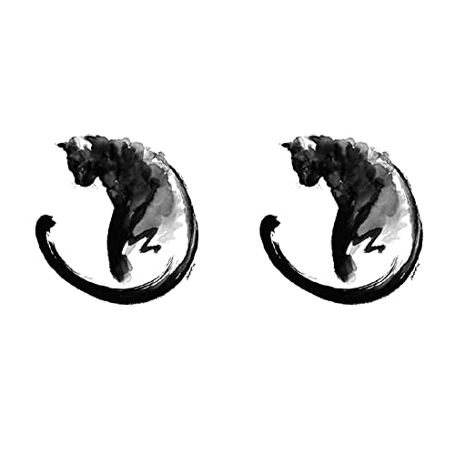 Jjkun 5 персонални акварели со црна мачка симпатична налепници за тетоважи водоотпорна литература и уметност во траење на рачно насликана