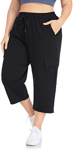 Zerdocean Womensенски плус големина на товар capri jumpants Активни тренинзи за обична потта култури панталони џебови влечење