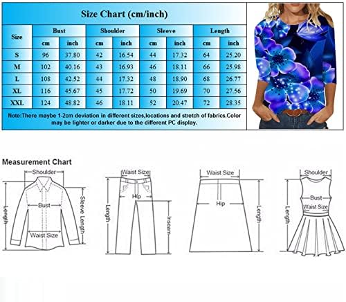 Кошули со 3/4 Ракави За Жени Бели, Летни Секојдневни Трендовски Цветни Кошули Со Три Четвртини Ракави Лабави Маици