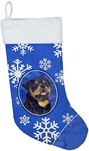 Богатства на Каролина SS4662-CS Ротвејлер Зимски снегулки празник Божиќно порибување, камин што виси чорапи Божиќна сезона забава