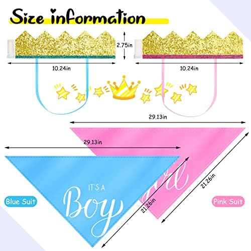 2 парчиња тоа е момче, тоа е девојче куче бандана пол откријте бебе најава кучиња бандана и 2 парчиња миленичиња круна кучиња