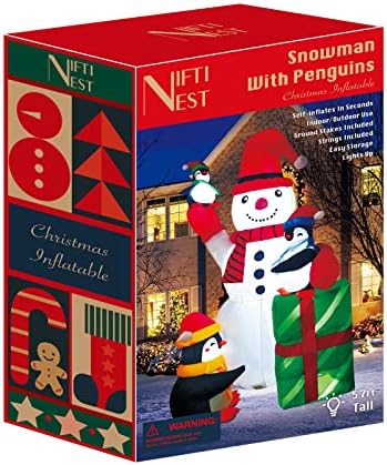 Nifti Nest Christmas Christmas надувување Снежен човек, 5,7 FT Blow Up Outdoor Decorations Божиќни дворни украси надвор од тревникот Божиќ,