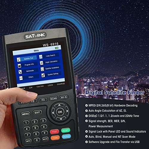 Xixian WS-6916 Digital Satellite пронаоѓач мерач HD дигитален сателитски ТВ-пронаоѓач Дигитален сателитски сигнал мерач со торбичка за носење и лента