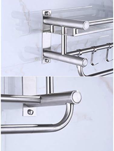 Zhanmam Бања аголна полица со шипка и куки, не'рѓосувачки челик монтирана корпа за складирање на туш за кујна 16 ~ 20 инчи 0131