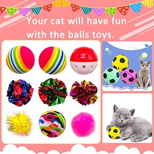 JPGDN 30PCS/PACK CAT играчки топки Асортиман варирачки пакет за внатрешни мачки интерактивна топка со bellвонче мека помпом топчиња за крцкање