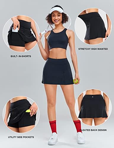 Blackенски 14,8 '' Црн атлетски тениски тенис здолништа за голф со шорцеви џебови за жени со високи половини за вежбање, спортско вежбање здолниште