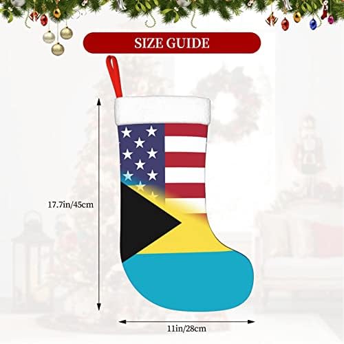 Американско знаме и знаме на Бахама Божиќни чорапи, подароци за одмор на Божиќни празници за украси за семејни празници 18-инчни