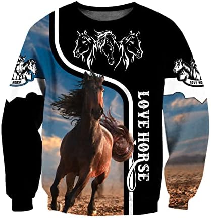 Прекрасен loveубовен дизајн на коњи 3Д печатена машка качулка улична облека есенска кошула со џемпери унисекс, обична јакна, тренерка на