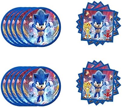 Sonic Party Supplies 40pack Вклучи 20 плочи, 20 салфетки за декорација на Sonic роденденска забава
