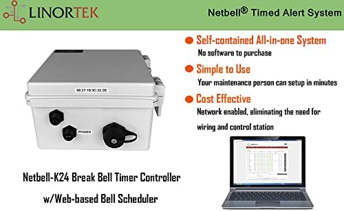 Контролорот за тајмер на bellвончето на LinOrtek Netbell-K24 TCP/IP-базиран на веб-базирана на Well за училиште/фабрика за автоматско пауза за излез на bellвонче со еден излез од 24VAC Be