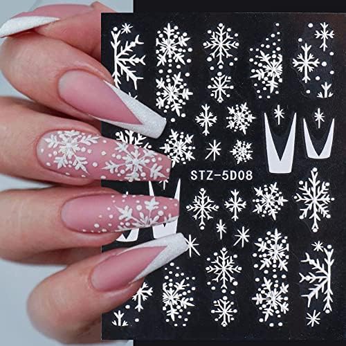 Налепници за нокти Декларации 5Д само-лепете налепници за уметност за нокти Снегулка зимска Божиќна забава Декорација на нокти