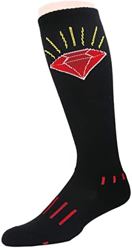 Мокси чорапи младински црни колени високи фудбалски чорапи со црвен дијамант