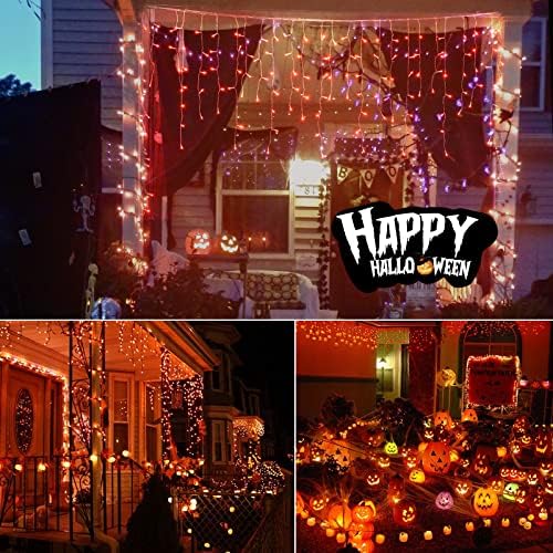 Icice светла на отворено - 40ft 432 LED Icicle Halloween Lights со 81 капки, светла со жици на мраз со далечински, тајмер, водоотпорни завеси за самовила за украси за внатрешни работи за