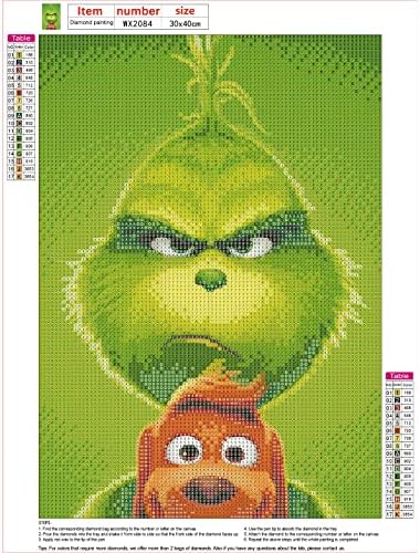 Ricued Grinch Diamond Sainting Kits за возрасни почетници DIY 5D аниме цртан филм дијамантски уметнички комплети тркалезно со целосна вежба слика