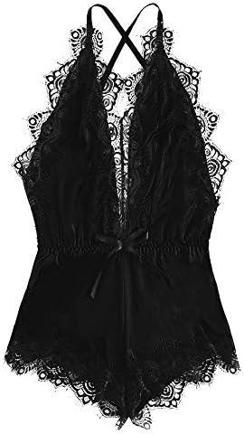 Плус големина долна облека за жени секси чипка црна каросерија едно парче врзана клубска облека без ракави, мечето за ноќна облека