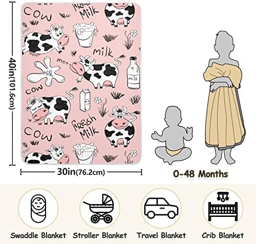 Swaddle Claince Смешни крави млеко памучно ќебе за доенчиња, примање ќебе, лесен меко залепено ќебе за креветчето, шетач, расадници,