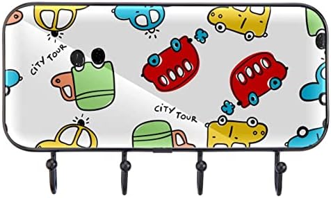 Цртан филм Автобус И Автомобил Шема Печатење Палто Решетката Ѕид Монтирање, Влезот Палто Решетката со 4 Кука За Капут Шапка Чанта Облека Бања Влезот Дневна Соба