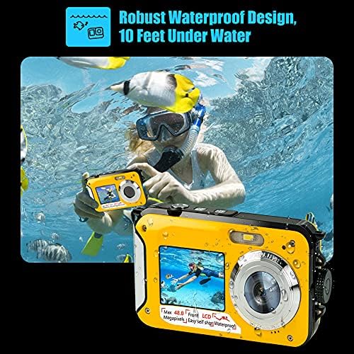 Водоотпорна камера Shimshon водоотпорна дигитална камера 48MP слика 2.7K видео подводна камера за нуркање со двојна екран 16x дигитален
