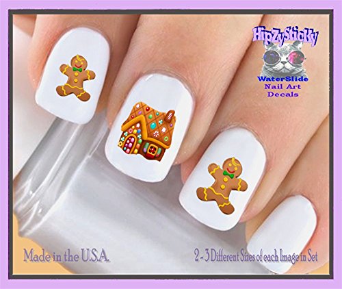 Божиќ за одмор - Божиќ 804x girgebread house gingerbread man nail decals - decals на водата на ноктите - Декларации за квалитет