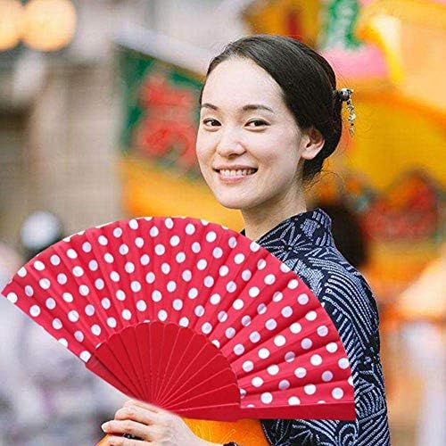 Рачно Виткање Вентилатор - Бел Бран Точка Пластични Преносни Мода Црвена Виткање Вентилатор-Шпански Танцување Јапонски Полка Точки Рака