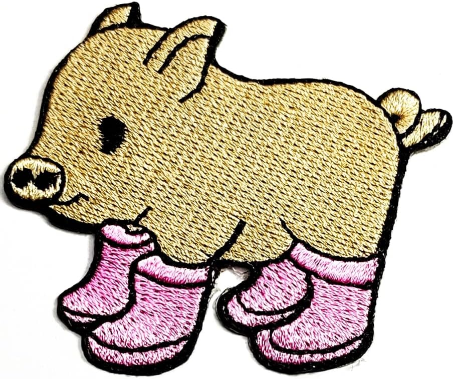 Кленплус 3 парчиња. Малку Свиња Со Розови Чизми Лепенки Налепница Уметност Свинче Свиња Цртан Филм Печ Знак Симбол Костим Маица Јакни Фармерки Капи Ранци САМОСТОЈН