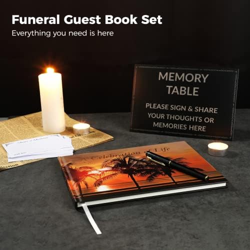 COSYOO Погреб Книга за Гости + 50 парчиња Мемориски Картички + Знак За Маса + Пенкало, Меморијална Книга За Гости, Погребна Книга