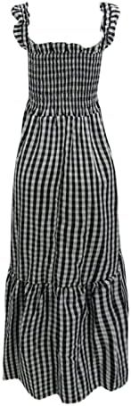 Women'sенски 2023 летен макси фустан бохо без коктел фустан гроздобер симпатичен замав фустан цврста боја на бои