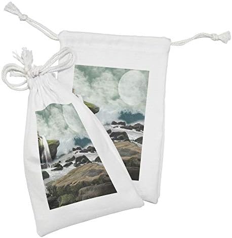 Амбесон Природата Ткаенина Торбичка Во собата на 2, Фантазија Пејзаж Со Водопад На Карпи И Месечината, Мали Врвка Торба За Тоалети