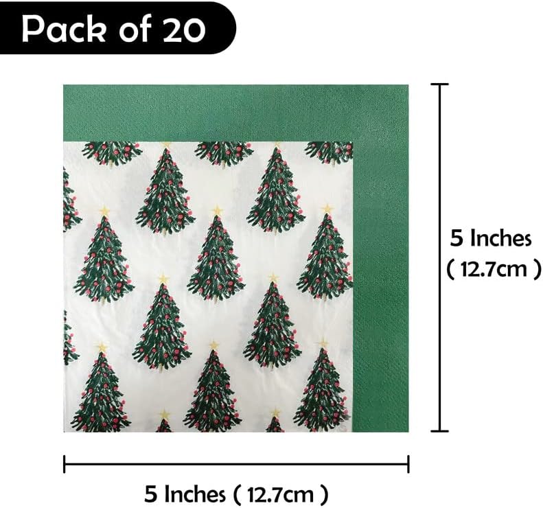 Салфетки за Божиќни хартија Солас - 20 пакувања Божиќни салфетки - 2 Пли 6 1/2 'квадрат убаво дизајнирана хартија за Божиќни салфетки - Забава и шарени зелени Божиќни са?