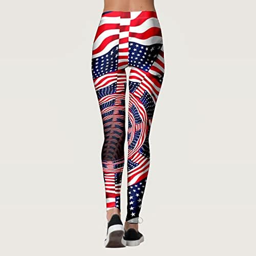 Хеланки со високи половини за жени Американски орел печатени меки непроaирни тенок стомак контрола на јога панталони со целосна