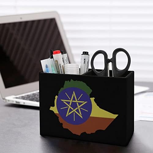 Етиопија Знаме Мапа Стп Кожни Држачи За Моливи Мултифункционален Десктоп Организатор За Складирање На Контејнери За Чаши За Моливи