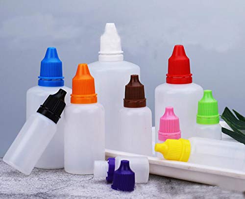Skydume 100 парчиња 10 ml Празни пластични шишиња со шишиња со капки за очите течно есенцијално масло за паѓање шишиња со мешани капачиња во боја