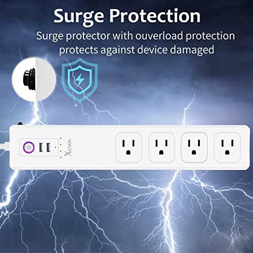 Zigbee Smart Power Strip 16A WiFi Plug 5FT Surge Protector Smart 4AC+2USB компатибилен со Alexa и Google Assistant, Поддршка за контрола на глас/апликација, распоред за време, заштита од преоптоварување