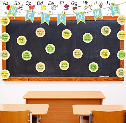AnyDesign 50pcs лимонски испади добредојде на банер со 100 парчиња лепак поени за низа билтен за лимон мотивациони изреки на наставникот
