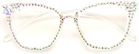 Очила за читање на очите на Mincl Cat Bling Rhinestones Кристал шарена дијамантска рамка за очила против сина светлина