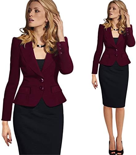 Andongnywell Slim Fit Fit Open Open Front Office Office Blazer јакна со две копче со џебови за надворешна облека