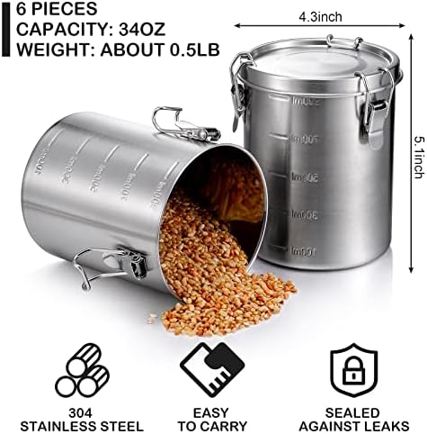 Зопеал 6 Пакет 34 Мл Канистри Од Нерѓосувачки Челик Поставете Херметички Контејнери За Складирање Храна Херметички Контејнери Со Метални Контејнери
