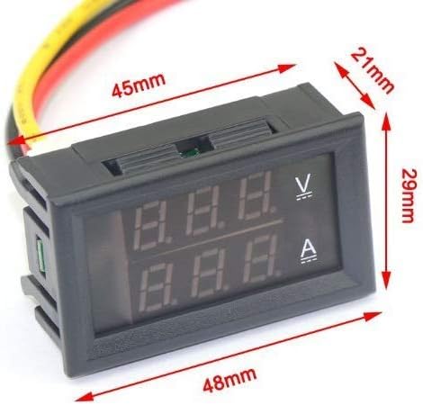 HiLetgo 2PCS 0.28 Дигитален волтметар Ammeter DC 100V 10A AMP напонски тесен тестер на мерач 0.28 инчи 3 бита сина + црвена двојна LED -дисплеј панел со жици за поврзување со жици за поврз?