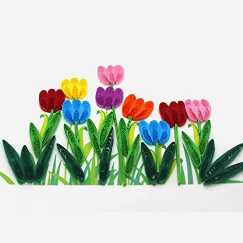 Popmazing Tulip Floral Quilling картички, романтична картичка, прекрасна честитка за цвеќиња, уникатни рачно изработени честитки за хартија за Денот на мајката, Денот на таткото,