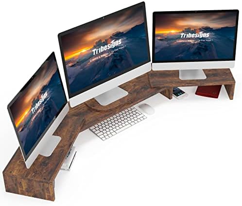 Tribesigns 3 Sholf Monitor Stand Riser Bamboo со прилагодлива должина и агол