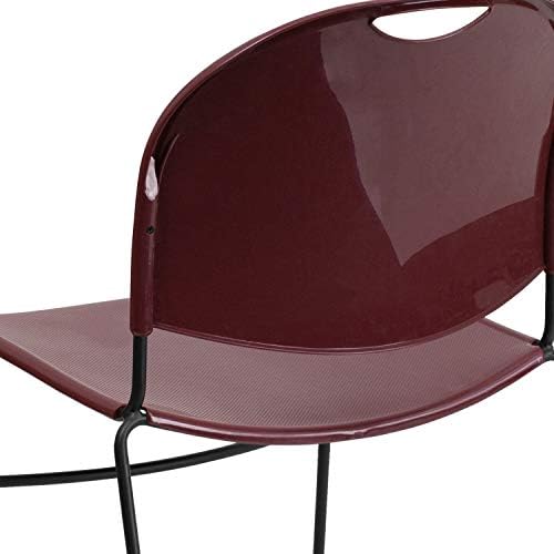 Флеш мебел Херкулес Серија 880 lb. Капацитет Бургундија ултра-компактен стол за магацини со рамка обложена со црн прав