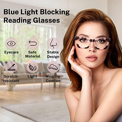 CCVOO 6 Пакет Очила За Читање Во Стилот На Опра За Жени Сина Светлина Блокирање На Компјутерски Квадратни Читачи Со Пролетни Шарки