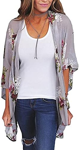 Eaktool Women Women Chiffon Loose Shawl Print Kimono Cardigan Up Bluze Beachwear Bearwear Sleate исечени црни култури за жени за жени