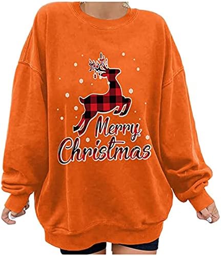 Возвали Среќна Божиќна маичка за женски Божиќ карирани леопард дрво пуловер врвови преголеми лесни кошули со долги ракави