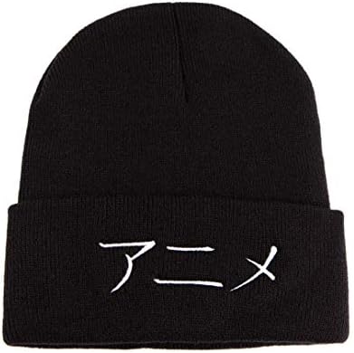 Аниме во јапонски грав за мажи жени - извезена топла зимска капа манжетна со плетено капаче