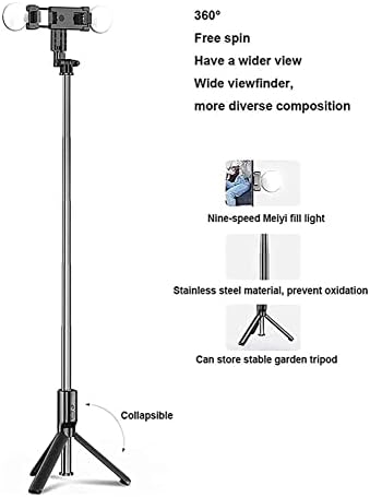 Purrre Double Lamp Selfie Stick Tripod, двојно LED светилка за убавина, фото Bluetooth Интегриран селфи стап